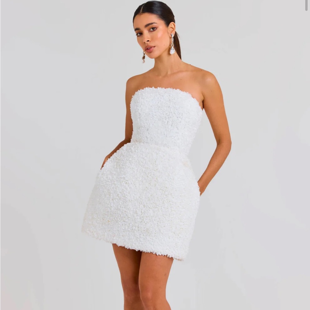 NADINE MERABI Strapless White Dress